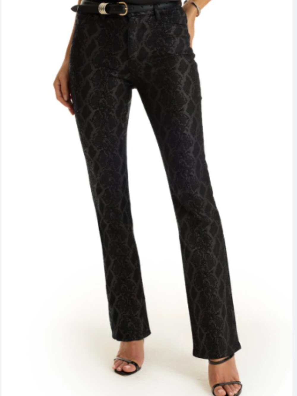 The Noli Shop Aria Coated Flare Python Black High Rise Pants Size 27 Petite